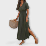 Heather - Elegantné Boho šaty s V-výstrihom a dlhými rukávmi