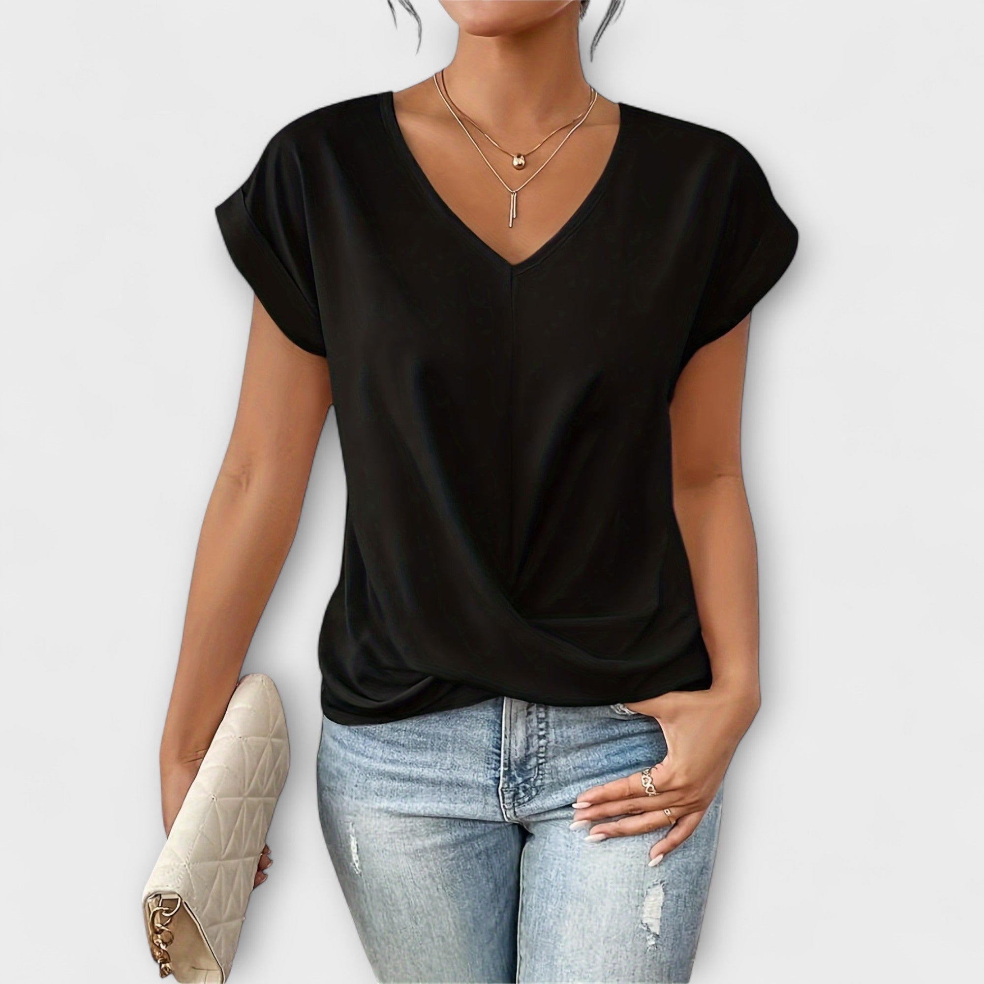 Eloise - Top s V-výstrihom a detailom gombíka
