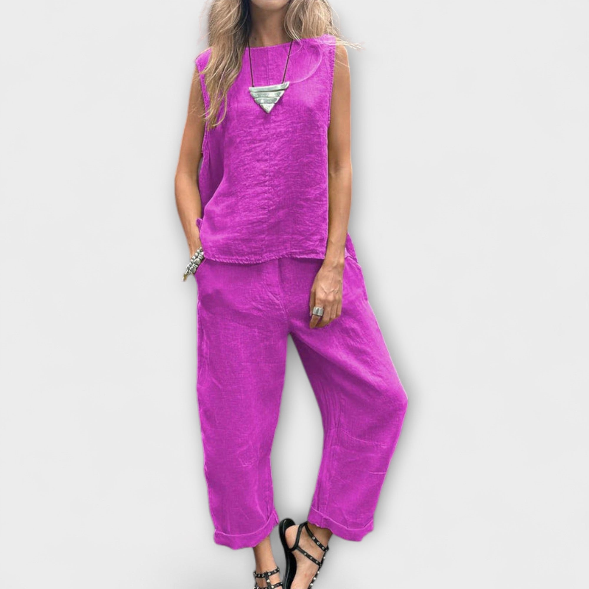 Jennifer - Uvoľnený outfit z bavlny a ľanu