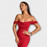 Ione - Šaty Bodycon s odhalenými ramenami a riasením