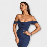 Ione - Šaty Bodycon s odhalenými ramenami a riasením