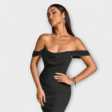 Ione - Šaty Bodycon s odhalenými ramenami a riasením