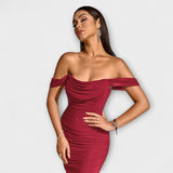 Ione - Šaty Bodycon s odhalenými ramenami a riasením