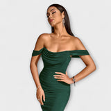 Ione - Šaty Bodycon s odhalenými ramenami a riasením