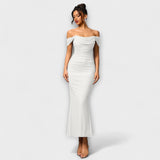 Ione - Šaty Bodycon s odhalenými ramenami a riasením