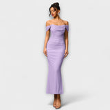 Ione - Šaty Bodycon s odhalenými ramenami a riasením