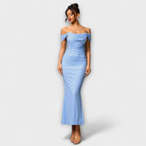 Ione - Šaty Bodycon s odhalenými ramenami a riasením