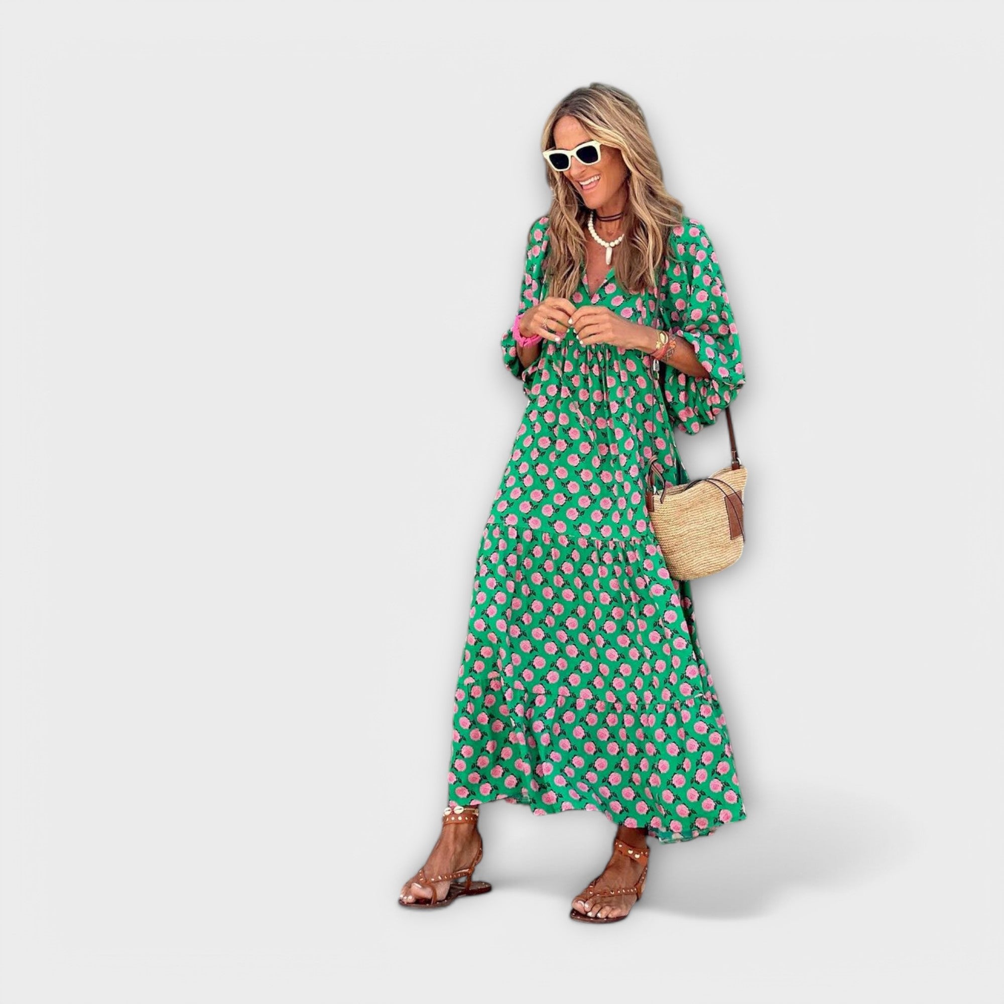 Elegantné geometrické maxi šaty