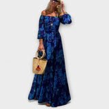 Juniper - Kvetinové off-shoulder smockované maxikabát pre dovolenku