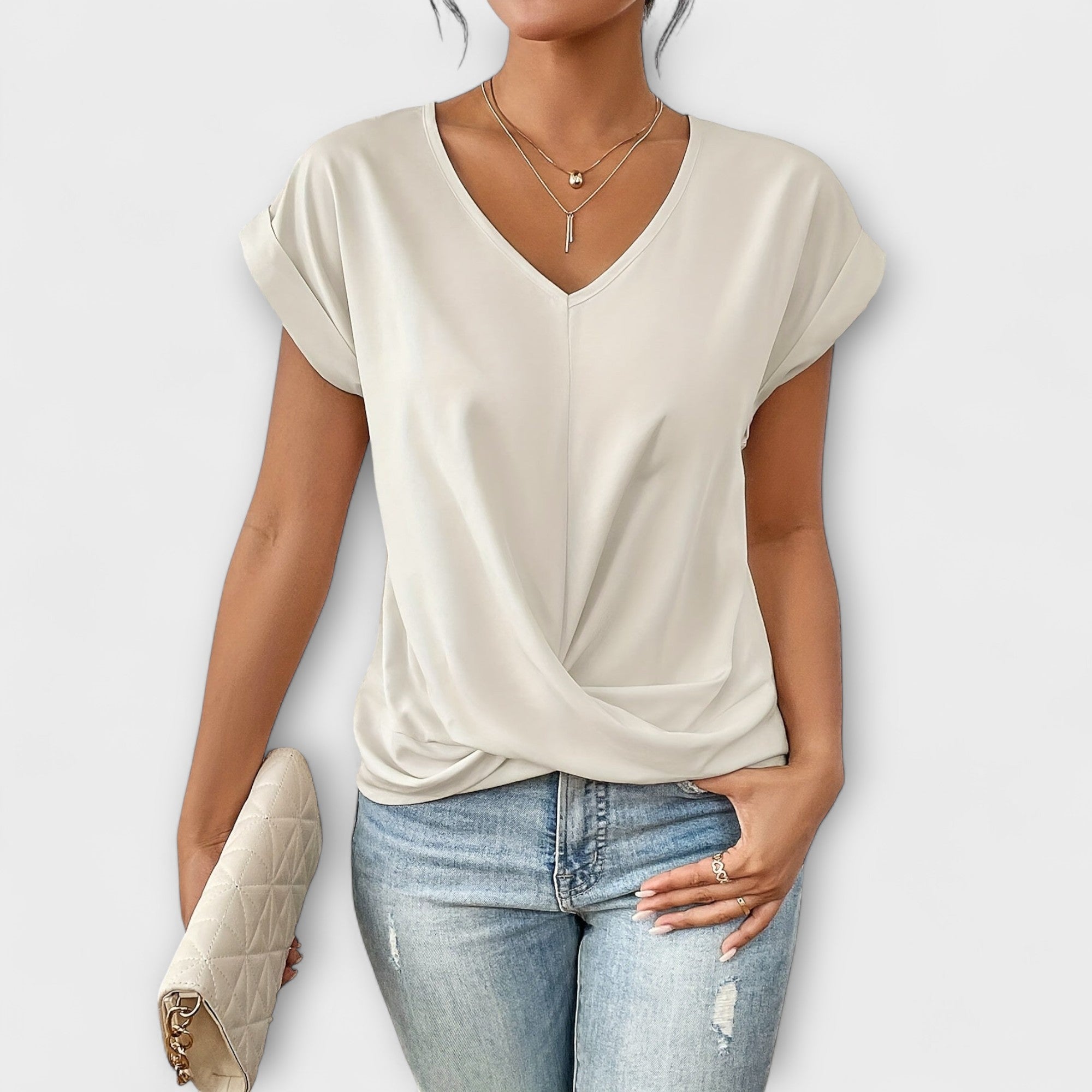 Eloise - Top s V-výstrihom a detailom gombíka