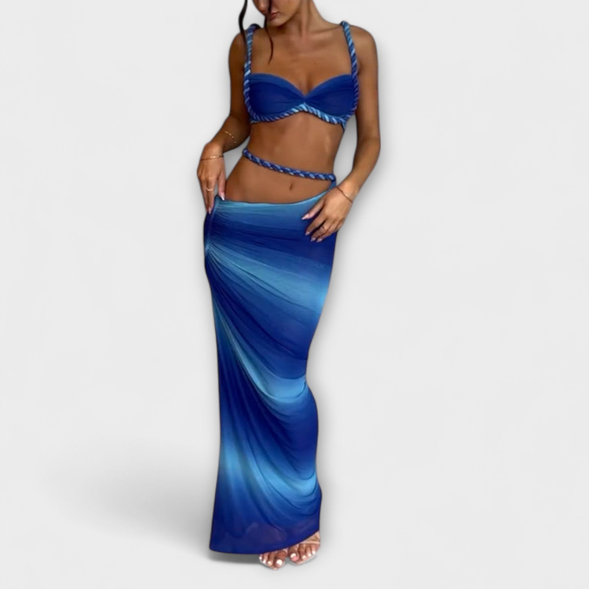 Jane - Štýlový gradient vrkoč crop top a overskirt duo