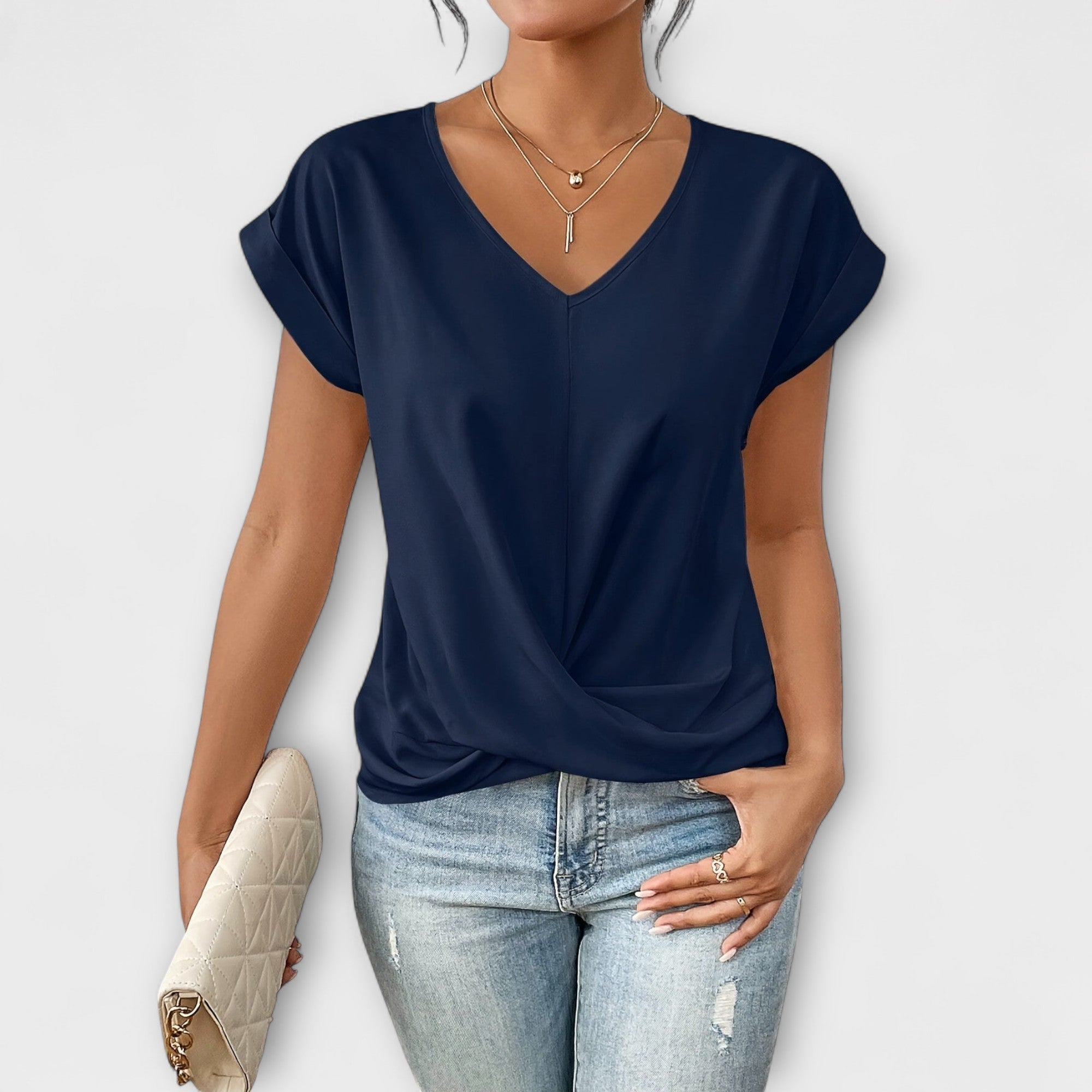 Eloise - Top s V-výstrihom a detailom gombíka
