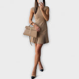 Elowen - Patchwork minidress inšpirované vojenským štýlom s vysokým golierom