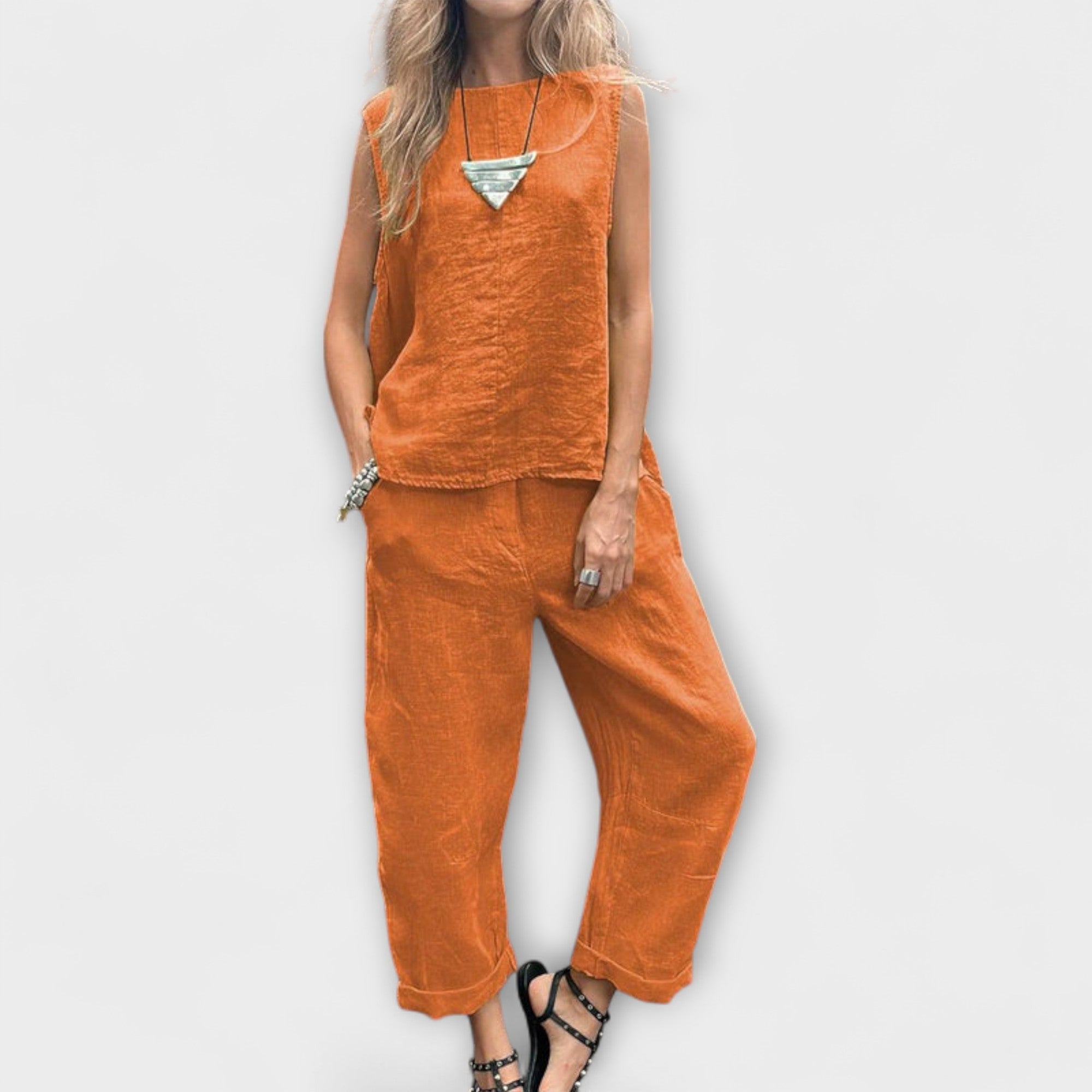 Jennifer - Uvoľnený outfit z bavlny a ľanu