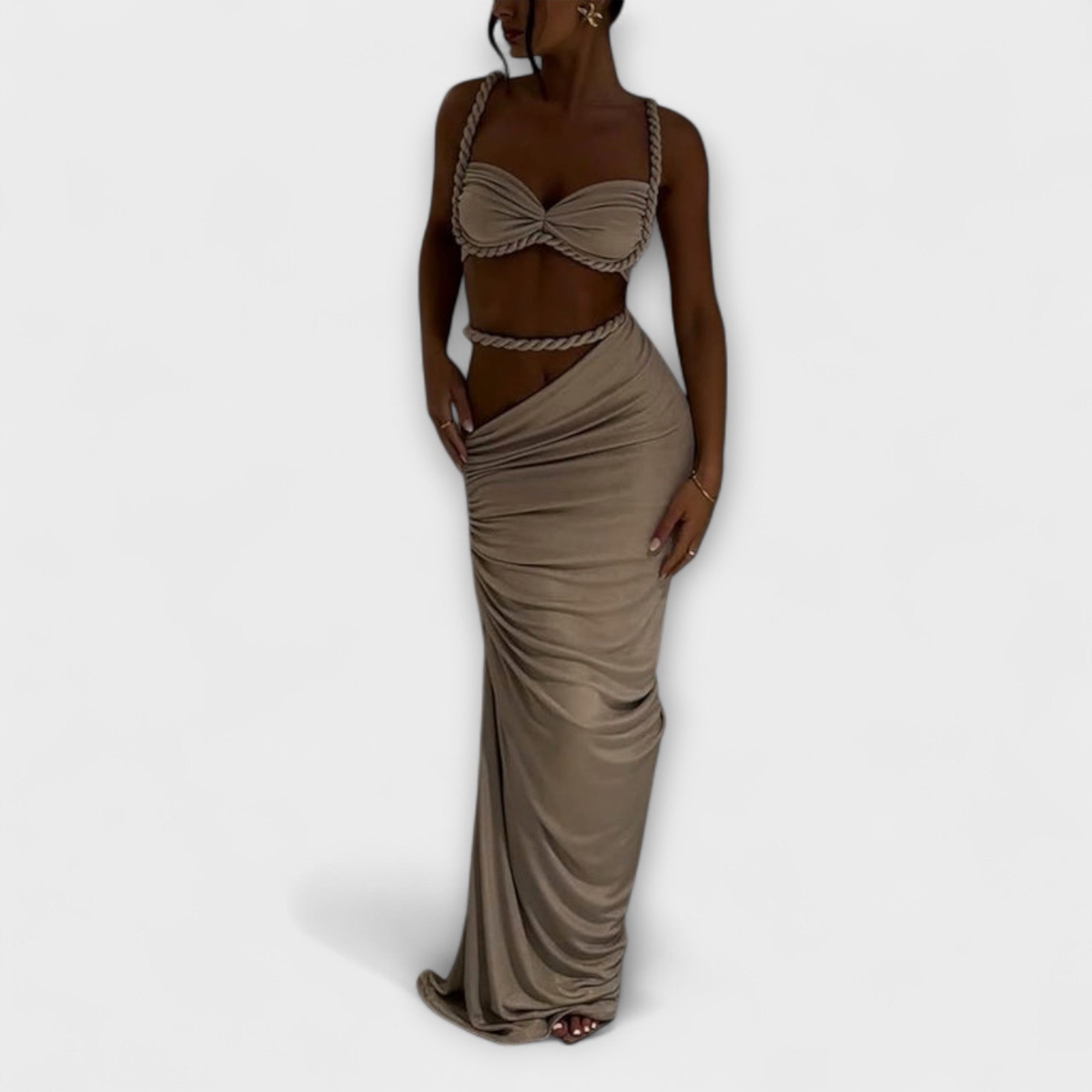 Jane - Štýlový gradient vrkoč crop top a overskirt duo